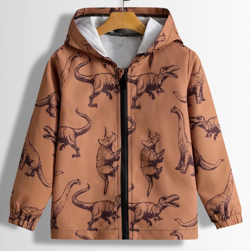 Poikien Takki Casual Sarjakuva Dinosaur Print Hupullinen Vetoketjutakki