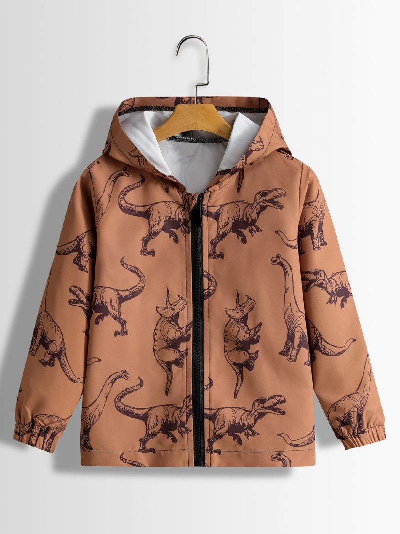 Poikien Takki Casual Sarjakuva Dinosaur Print Hupullinen Vetoketjutakki