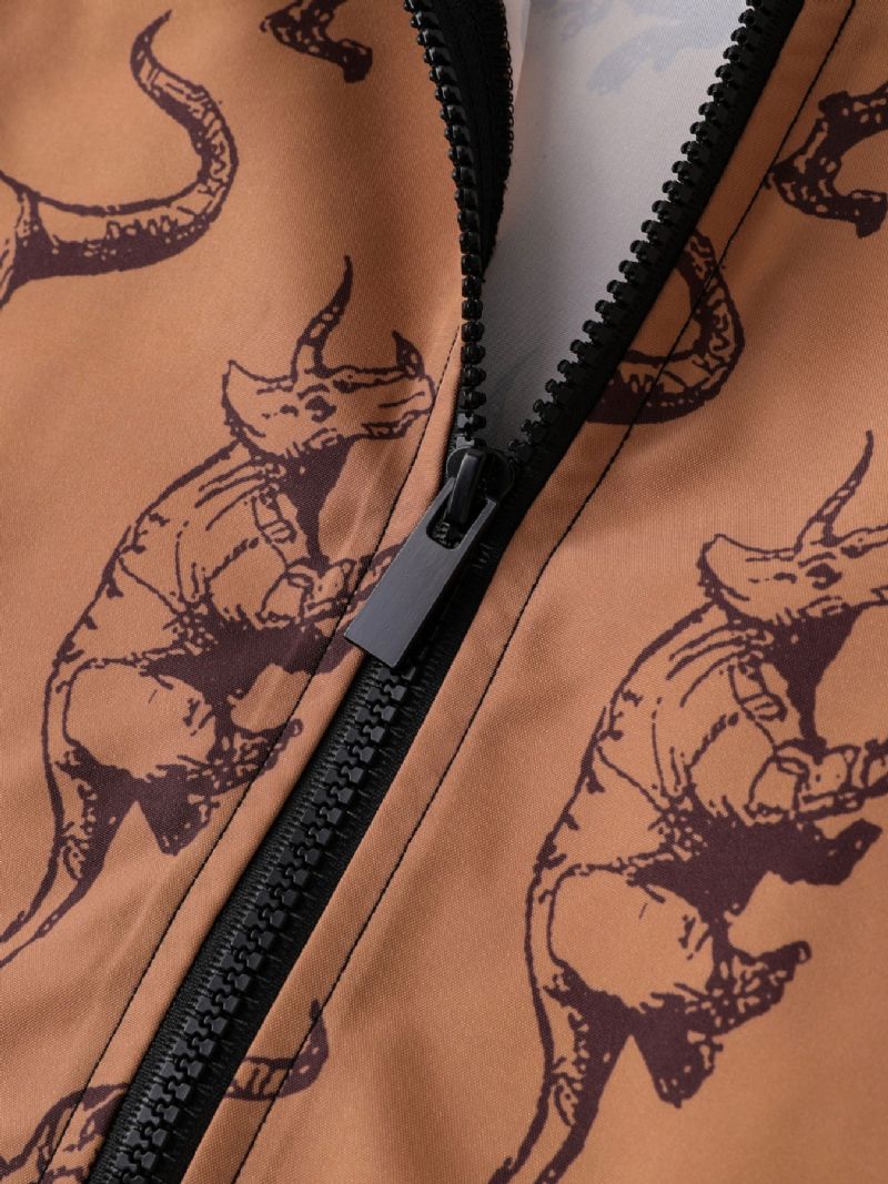 Poikien Takki Casual Sarjakuva Dinosaur Print Hupullinen Vetoketjutakki