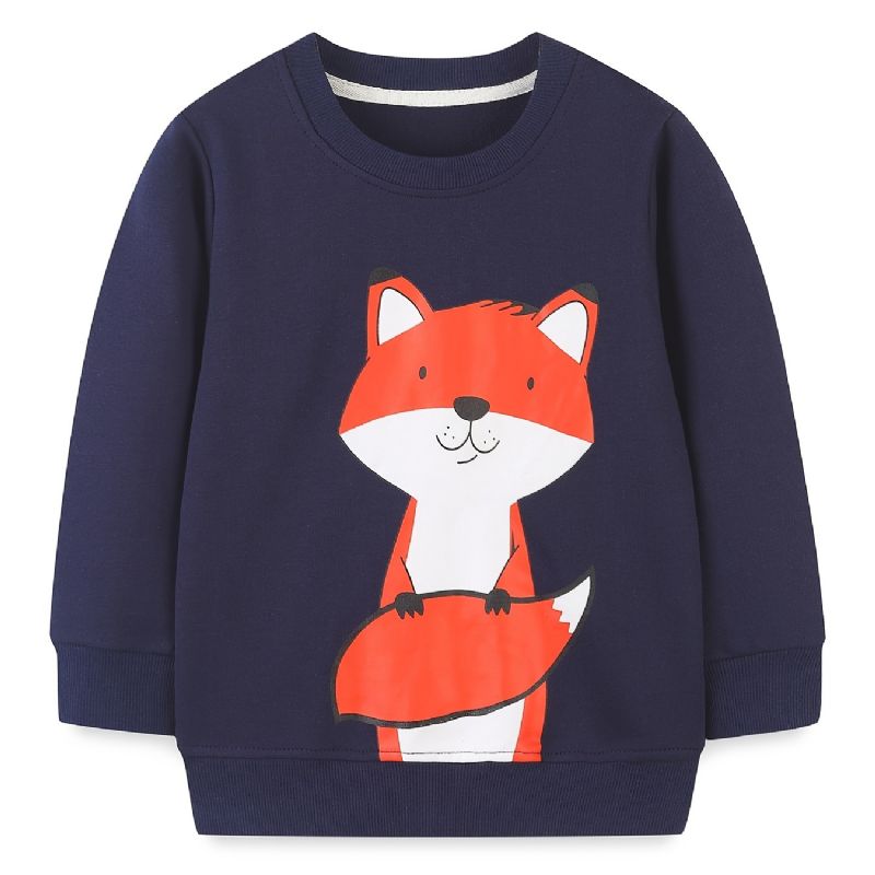 Poikien Vauvojen Villapaita Sarjakuva Fox Graphic Crew Neck Pitkähihainen Collegepaita Lasten Vaatteet