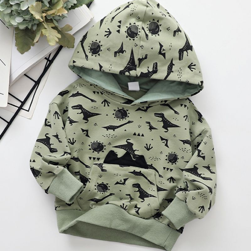 Pojat Lapset Sarjakuva Dinosaur Print Crewneck Huppari Syksy Talvi Lämmin Villapaita