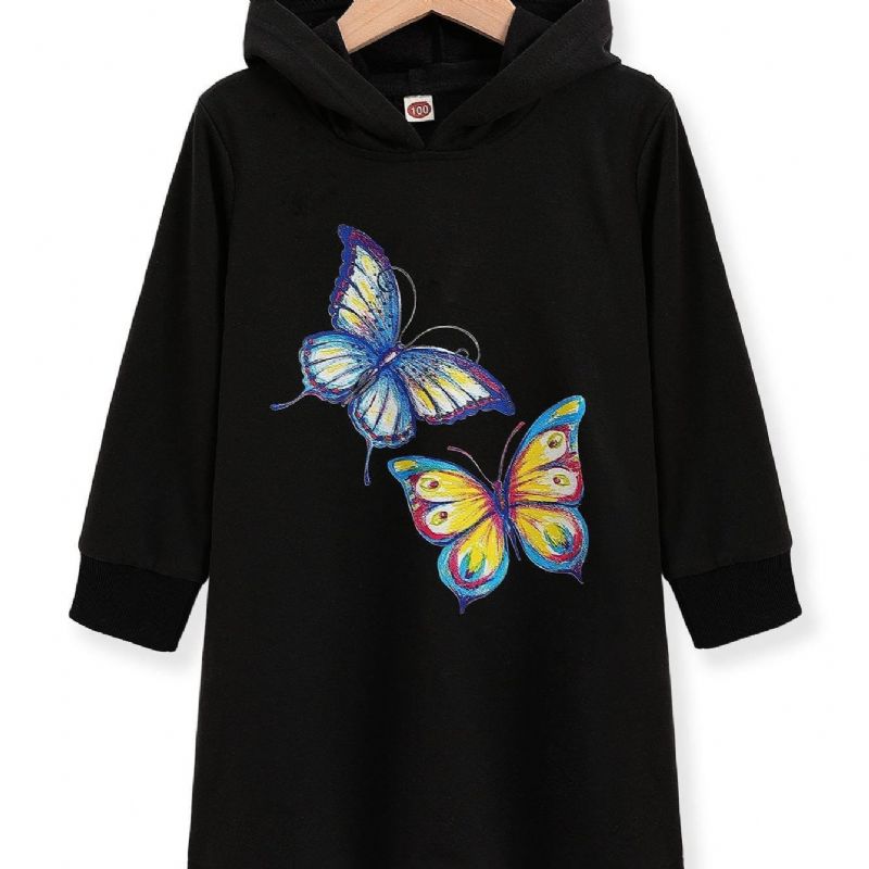 Toddler Tyttöjen Butterfly Print Hupparimekko Syksyn Talveksi Uusi