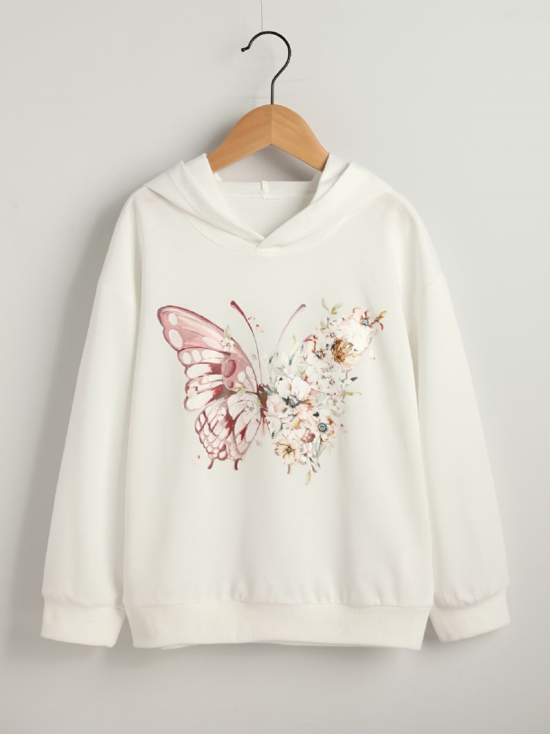 Tytöt White Butterfly Animal Print Pitkähihaiset Pusero-hupparivaatteet