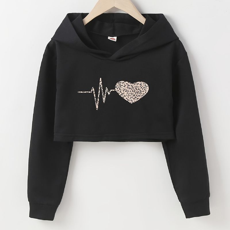 Tyttöjen Huppari Leopard Heart Print Pitkähihainen Crop Pusero Lasten Vaatteet