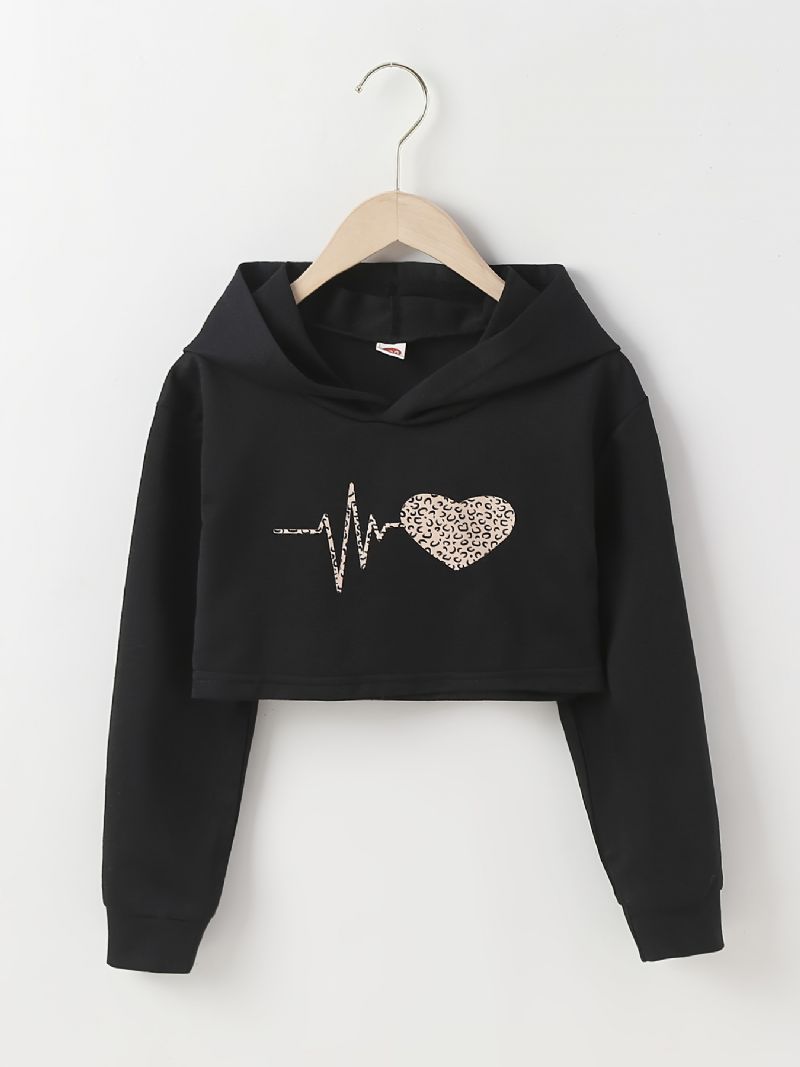 Tyttöjen Huppari Leopard Heart Print Pitkähihainen Crop Pusero Lasten Vaatteet