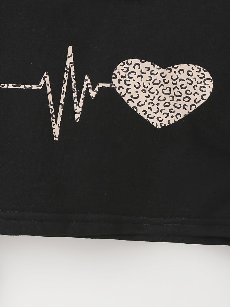 Tyttöjen Huppari Leopard Heart Print Pitkähihainen Crop Pusero Lasten Vaatteet