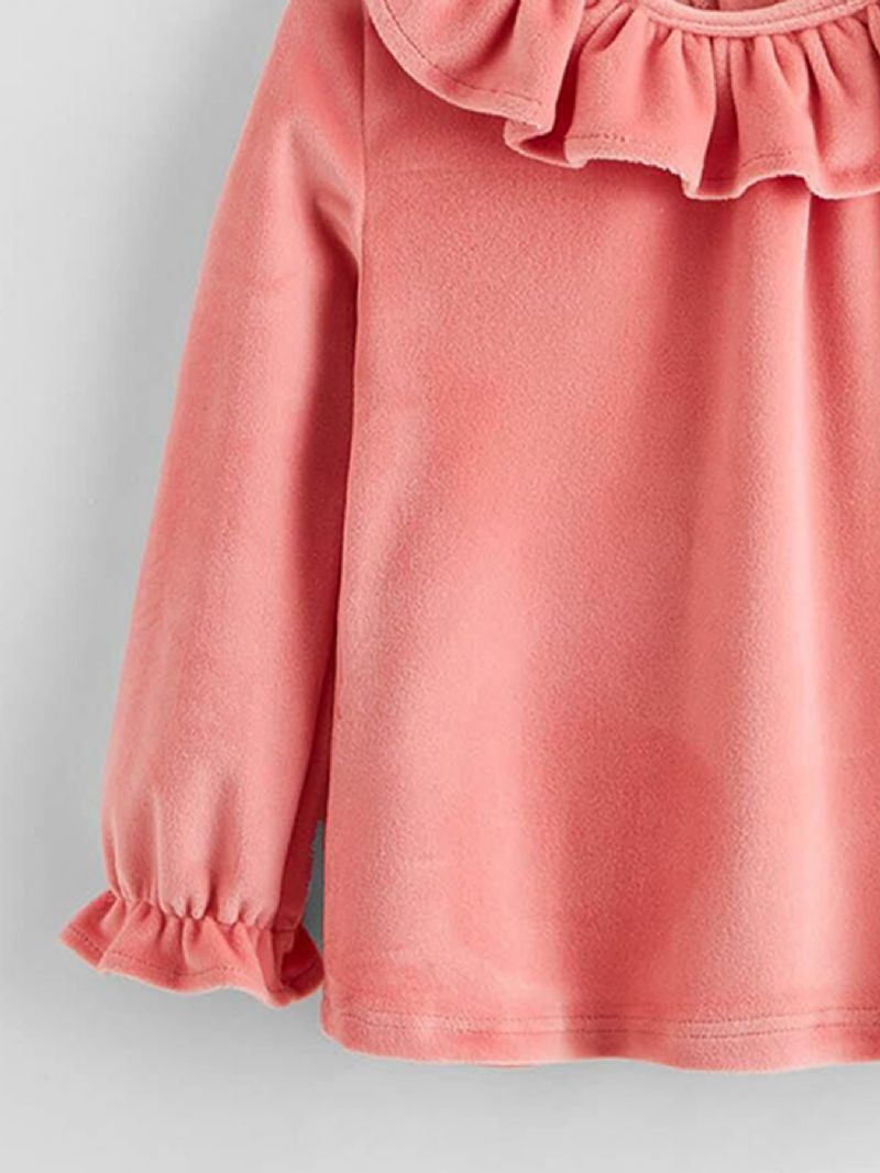 Tyttöjen Pink Velvet Ruffle Neck Lace Top