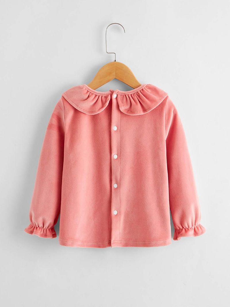 Tyttöjen Pink Velvet Ruffle Neck Lace Top