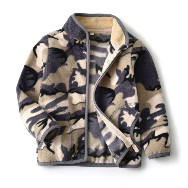 Uusi Poikien Camo Printed Casual Lämmin Jalusta Kaulus Vetoketjullinen Takki