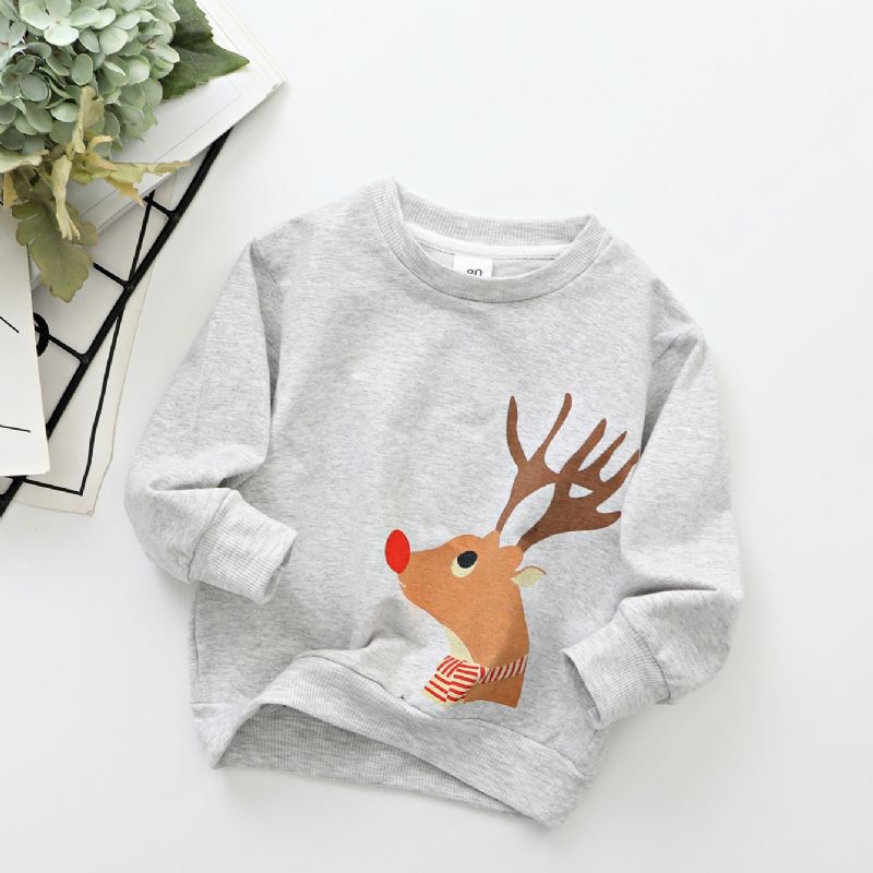 Uusi Syksyn Talvi Poikien & Tyttöjen Christmas Elk Print Crew Neck Collegepaita