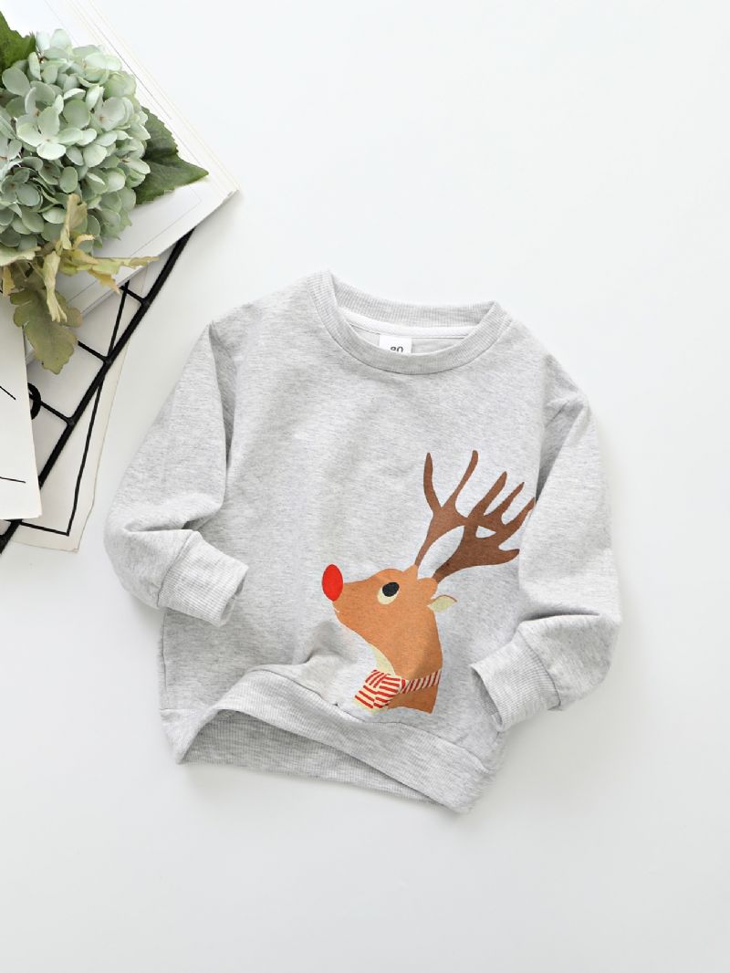 Uusi Syksyn Talvi Poikien & Tyttöjen Christmas Elk Print Crew Neck Collegepaita