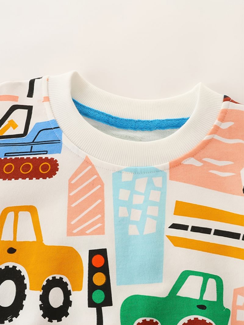 Vauvan Poikien Car Print Neulepusero Pyöreäkauluksella Pitkähihainen Collegepaita