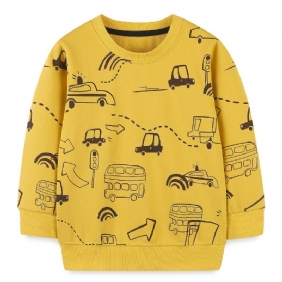 Vauvan Poikien Neulepusero Söpö Sarjakuva Car Print Crew Neck Pitkähihainen Collegepaita Topit Lasten Vaatteet