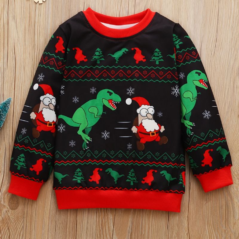 Vauvan Poikien Pullover Joulu Graafinen Dinosaur Print Pyöreäkauluksinen Pitkähihainen Collegepaita Lasten Vaatteet