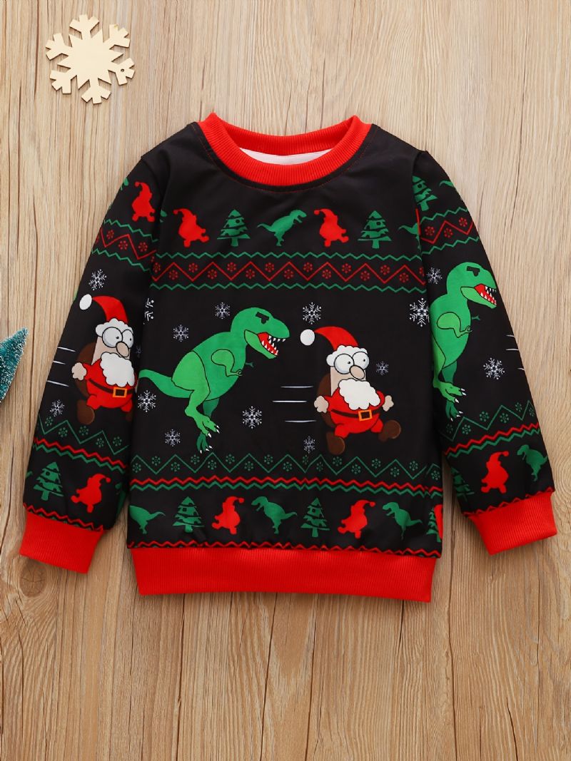 Vauvan Poikien Pullover Joulu Graafinen Dinosaur Print Pyöreäkauluksinen Pitkähihainen Collegepaita Lasten Vaatteet