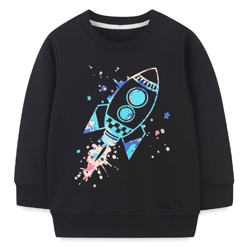 Vauvan Poikien Pullover Sarjakuva Rocket Print Crew Neck Pitkähihainen Collegepaita Topit Lasten Vaatteet