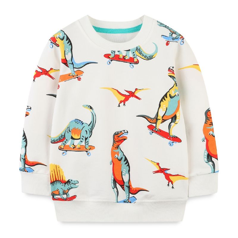 Vauvan Poikien Pullover Sarjakuva Rullalauta Dinosaur Print Crew Neck Pitkähihainen Collegepaita Top Lasten Vaatteet