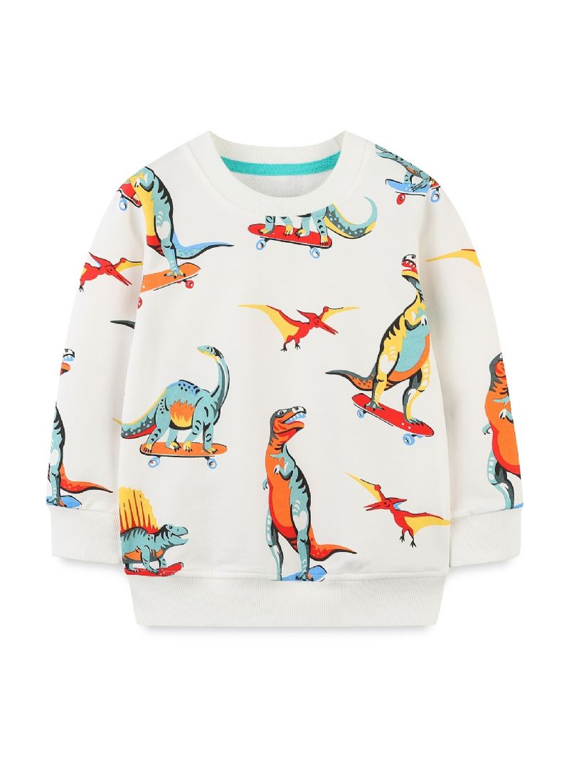 Vauvan Poikien Pullover Sarjakuva Rullalauta Dinosaur Print Crew Neck Pitkähihainen Collegepaita Top Lasten Vaatteet