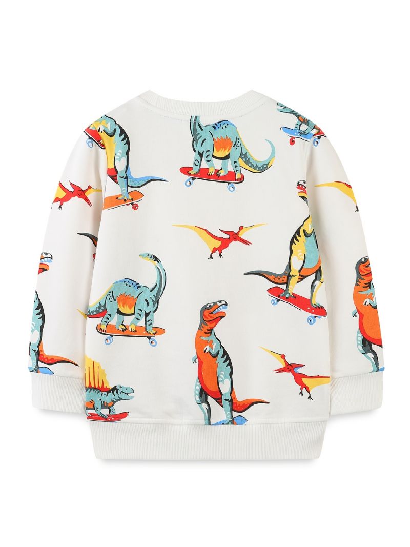 Vauvan Poikien Pullover Sarjakuva Rullalauta Dinosaur Print Crew Neck Pitkähihainen Collegepaita Top Lasten Vaatteet