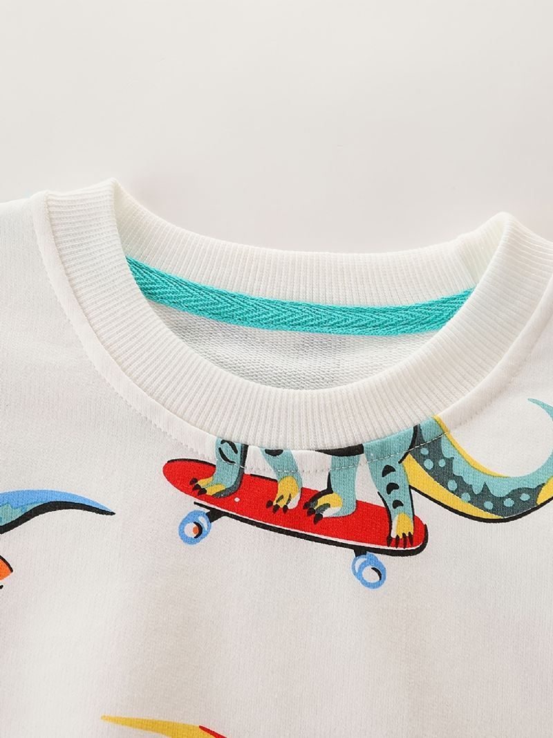 Vauvan Poikien Pullover Sarjakuva Rullalauta Dinosaur Print Crew Neck Pitkähihainen Collegepaita Top Lasten Vaatteet