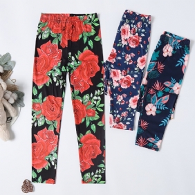 3 Kpl Tyttöjen Casual Vintage Flower Print Leggingsit Talveksi