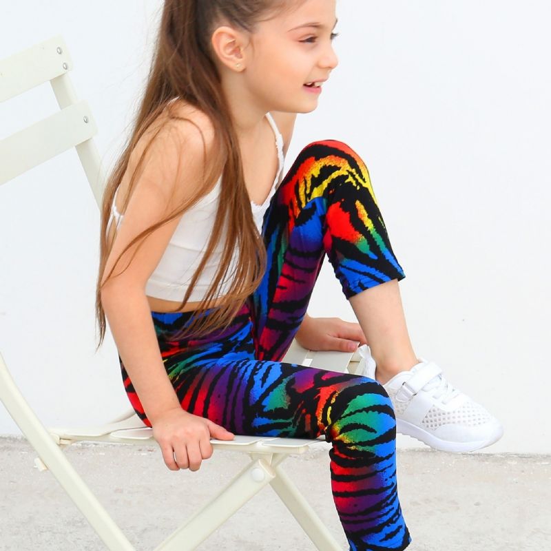 Lapset Tytöt Musta Rainbow Tie Dye Leggingsit Tie Dye Stretch Pehmeät Housut