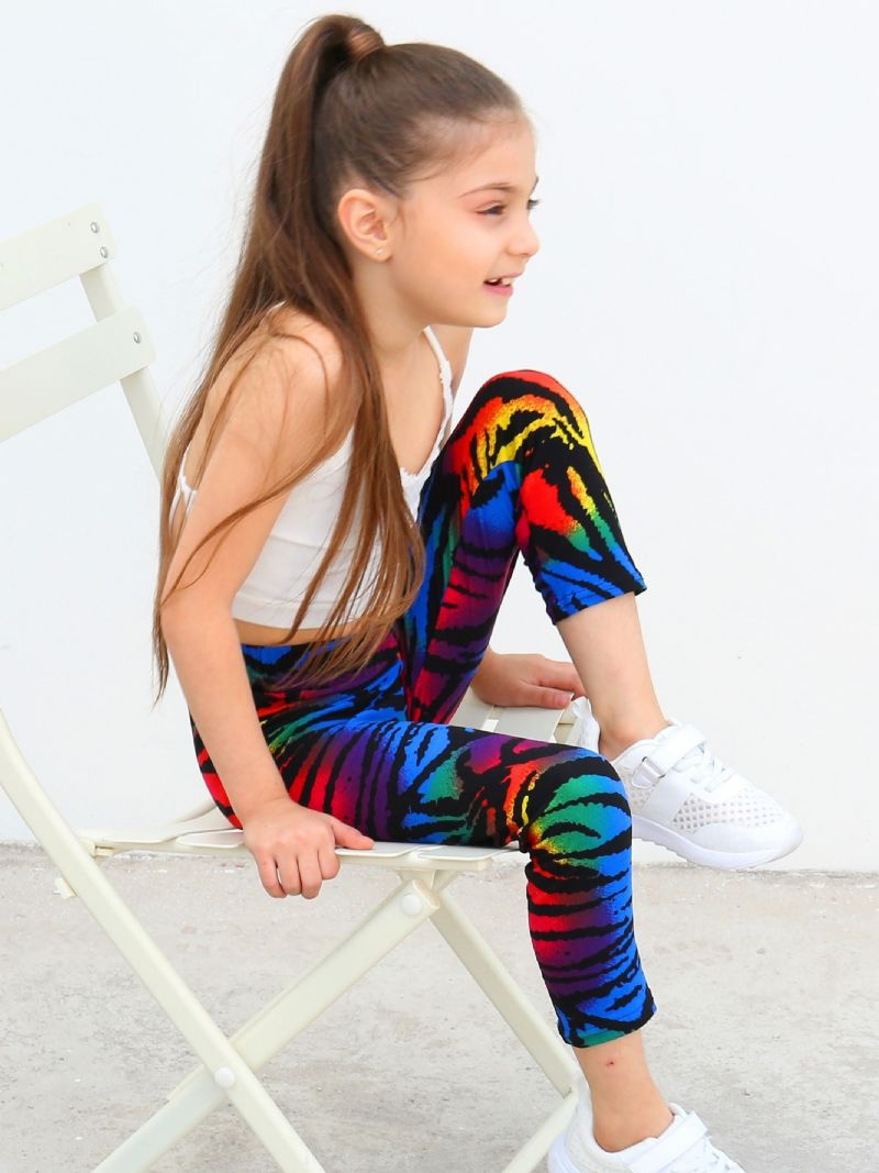 Lapset Tytöt Musta Rainbow Tie Dye Leggingsit Tie Dye Stretch Pehmeät Housut