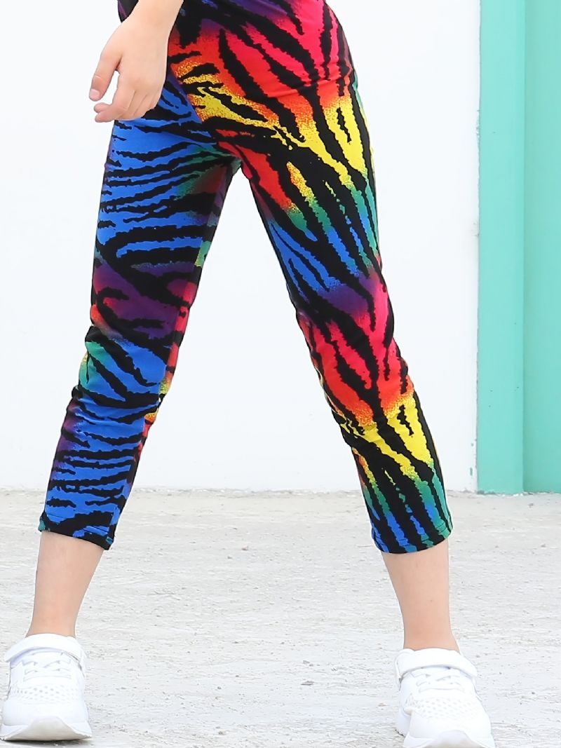 Lapset Tytöt Musta Rainbow Tie Dye Leggingsit Tie Dye Stretch Pehmeät Housut