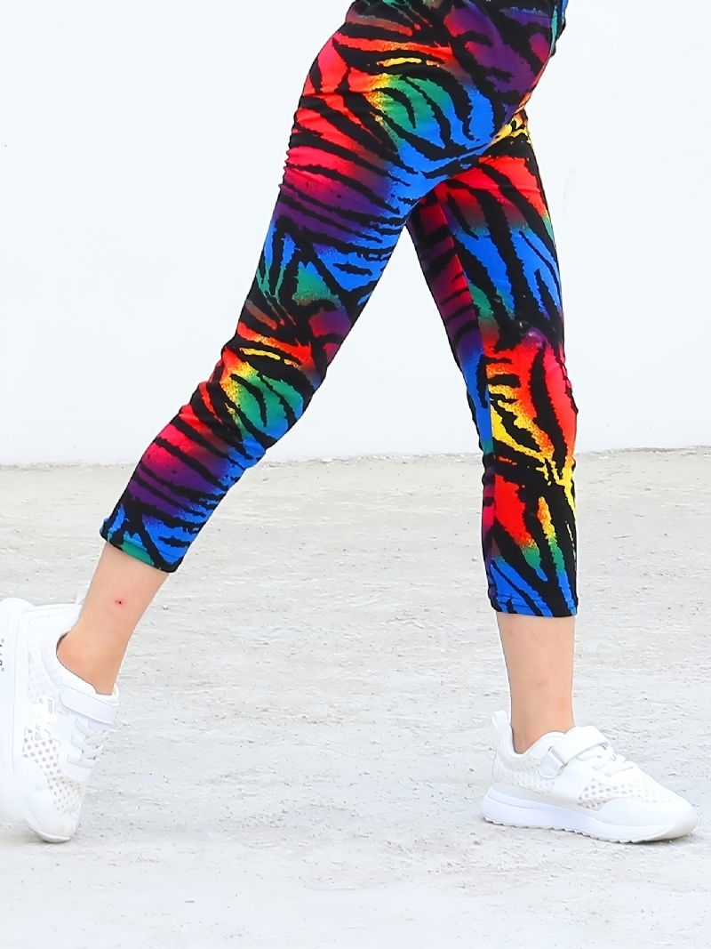 Lapset Tytöt Musta Rainbow Tie Dye Leggingsit Tie Dye Stretch Pehmeät Housut