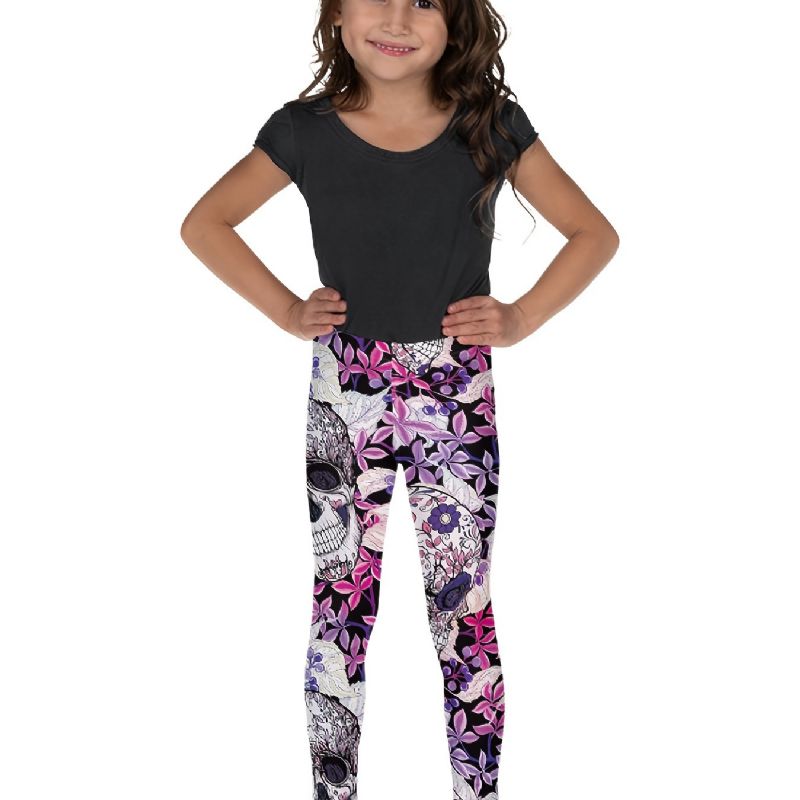 Tytöille Joustavat Pehmeät Leggingsit Mix Pink Violet Flower Skulls Print