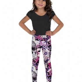 Tytöille Joustavat Pehmeät Leggingsit Mix Pink Violet Flower Skulls Print