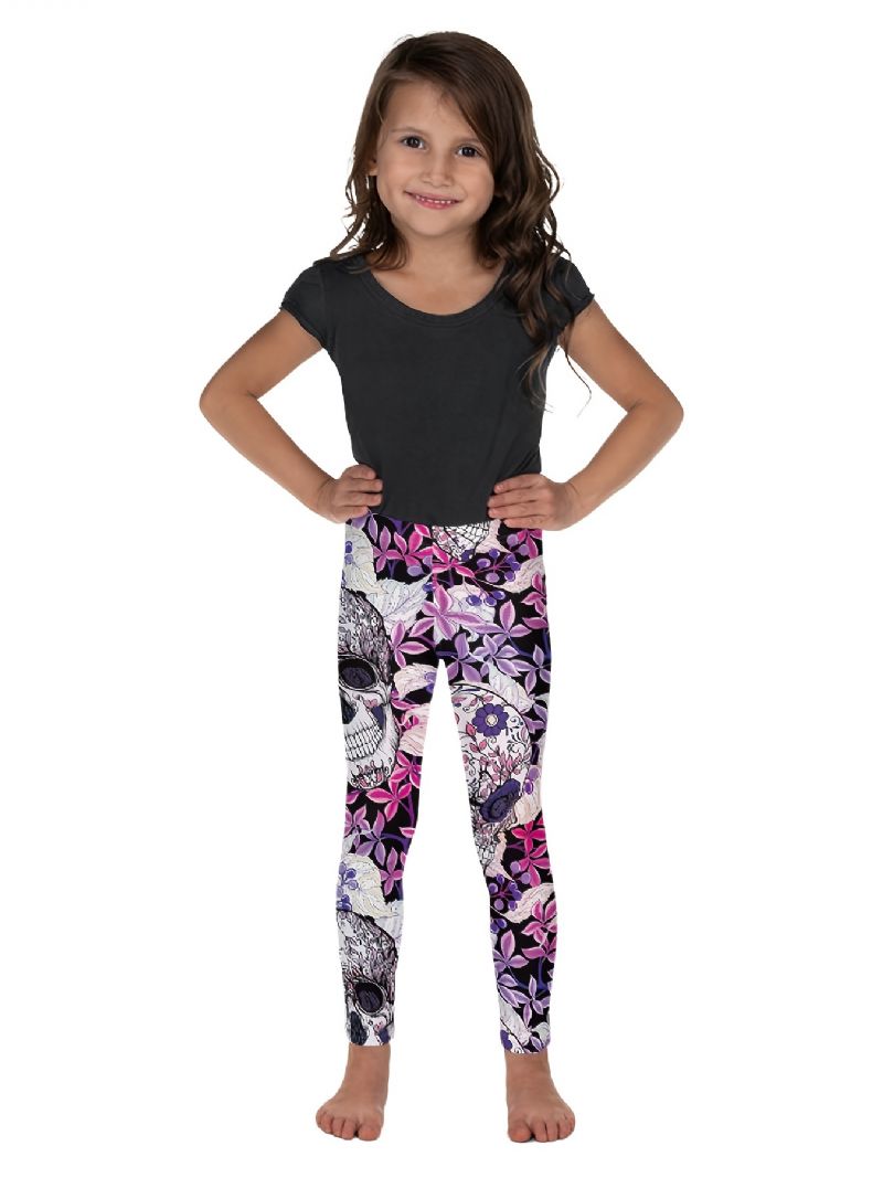 Tytöille Joustavat Pehmeät Leggingsit Mix Pink Violet Flower Skulls Print