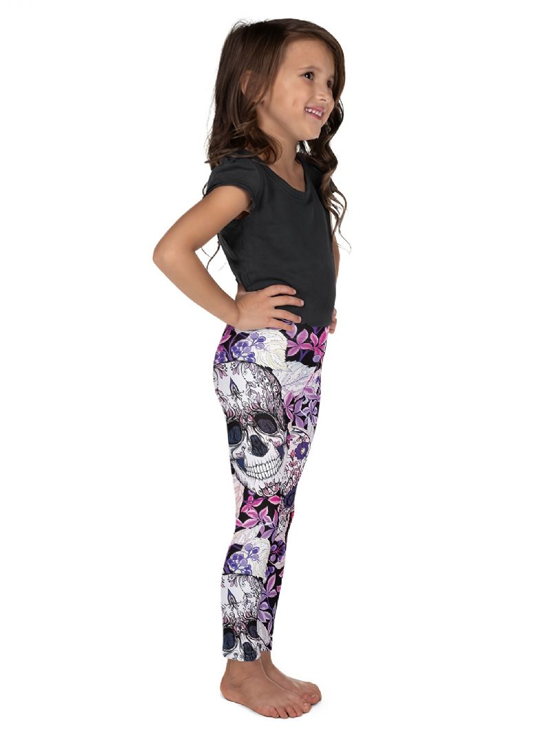 Tytöille Joustavat Pehmeät Leggingsit Mix Pink Violet Flower Skulls Print