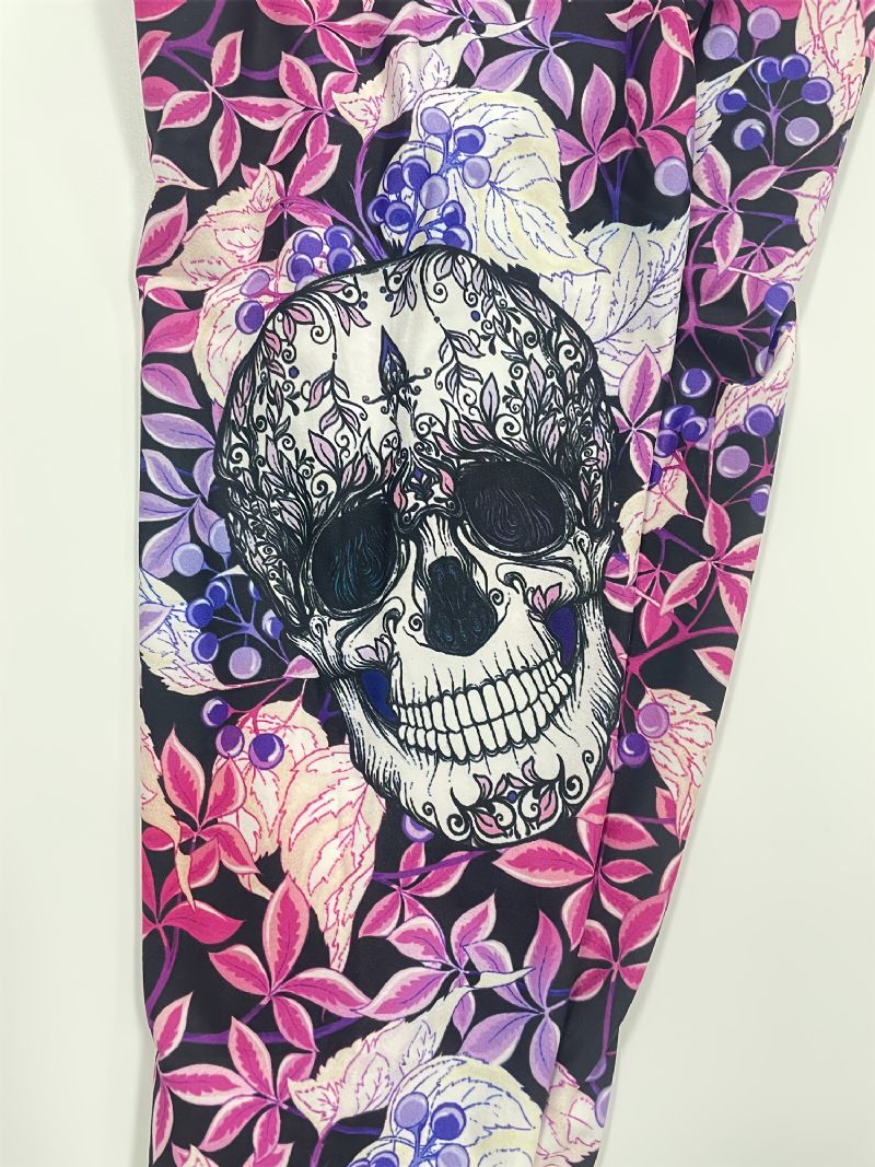 Tytöille Joustavat Pehmeät Leggingsit Mix Pink Violet Flower Skulls Print