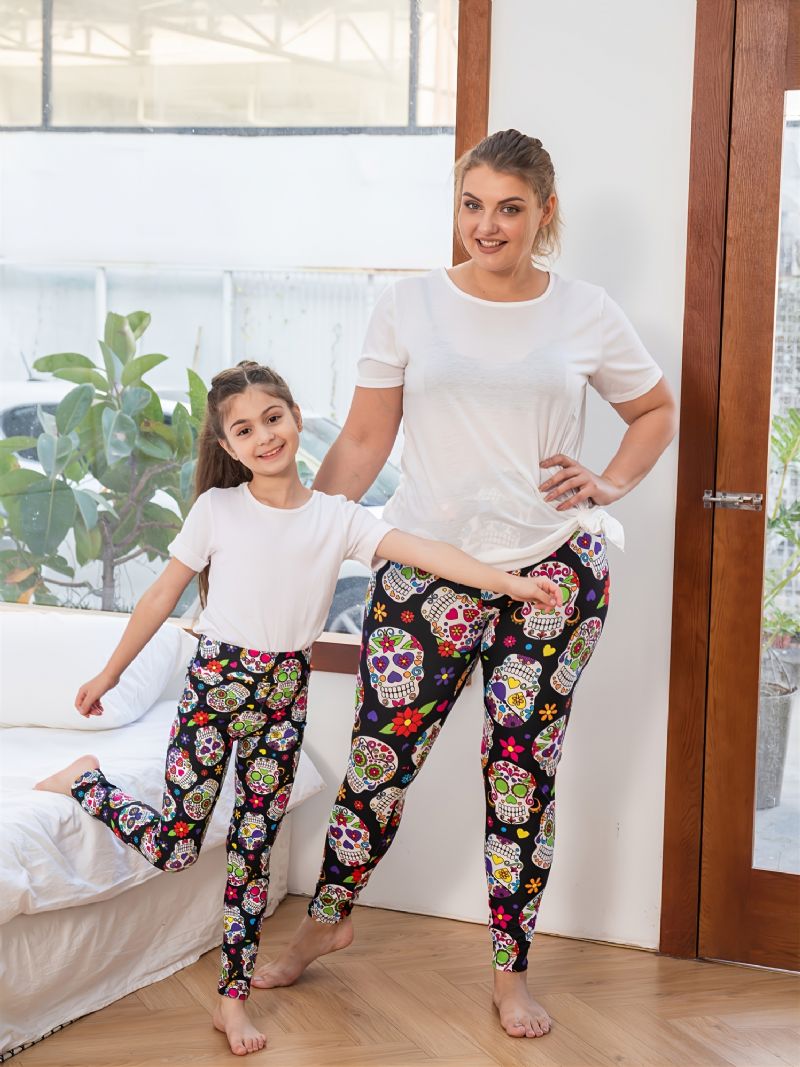 Tytöille Joustavat Pehmeät Leggingsit Sugar Skulls Print