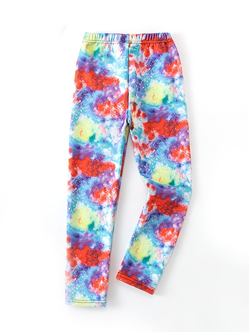 Tytöt Joustavat Pehmeät Leggingsit Starry Print Lämmin Fleece Vuoratut Housut Talvi Lasten Vaatteet