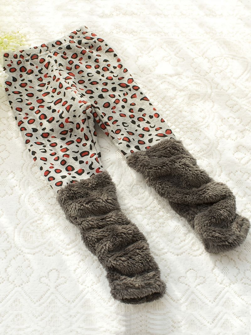 Tytöt Paksu Leopardikuvioinen Fleece Leggingsit Housut Lasten Vaatteet Talveksi