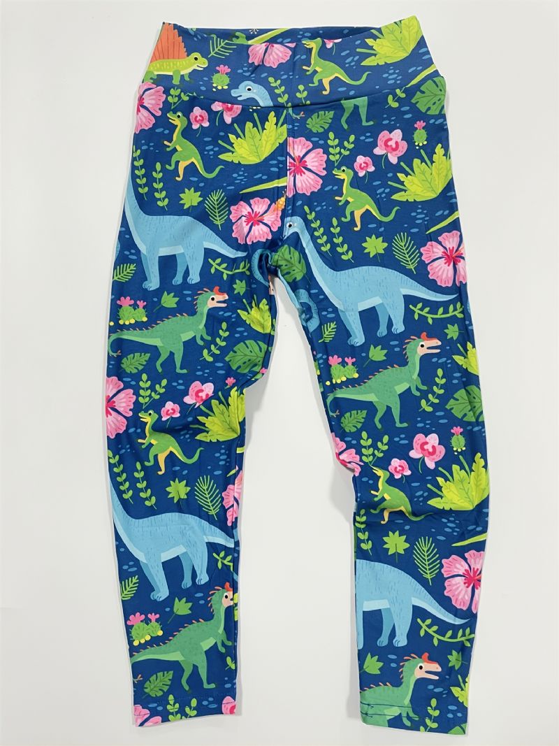 Tyttöjen Tropical Dinosaurs Print Söpöt Superpehmeät Leggingsit