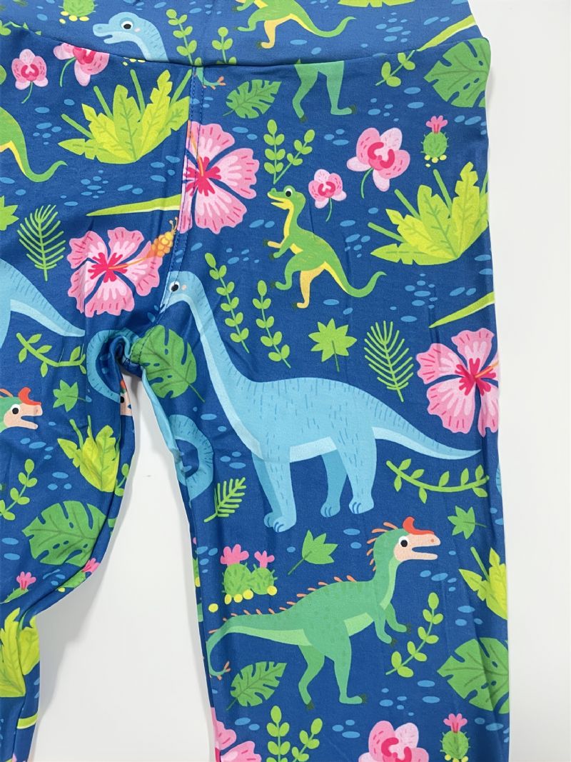 Tyttöjen Tropical Dinosaurs Print Söpöt Superpehmeät Leggingsit