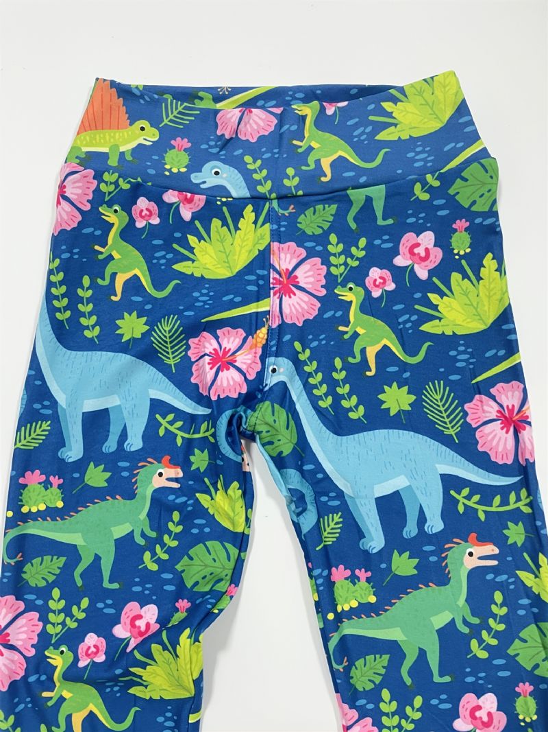 Tyttöjen Tropical Dinosaurs Print Söpöt Superpehmeät Leggingsit