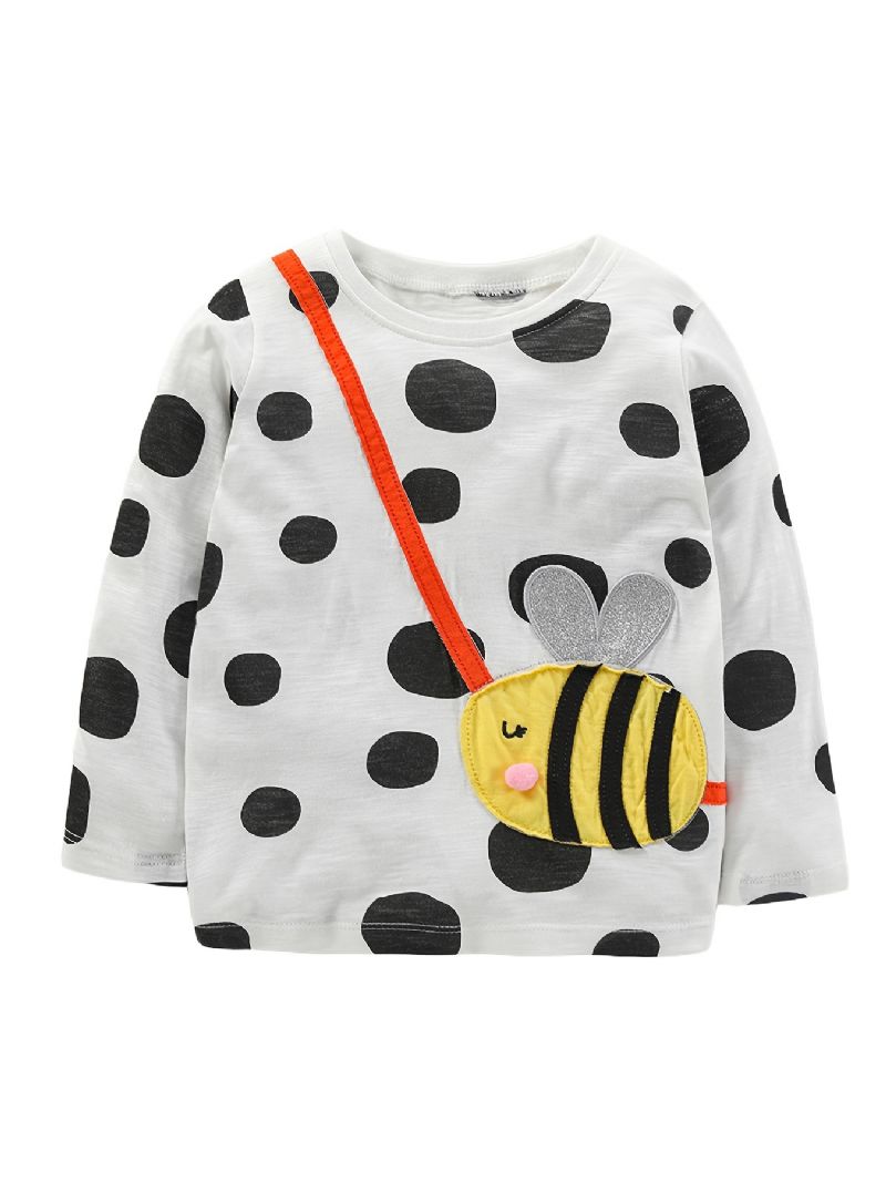 1 Kpl Tyttöjen Cute Bee Print Patch Pitkähihainen T-paita Kaula Crew Talveksi