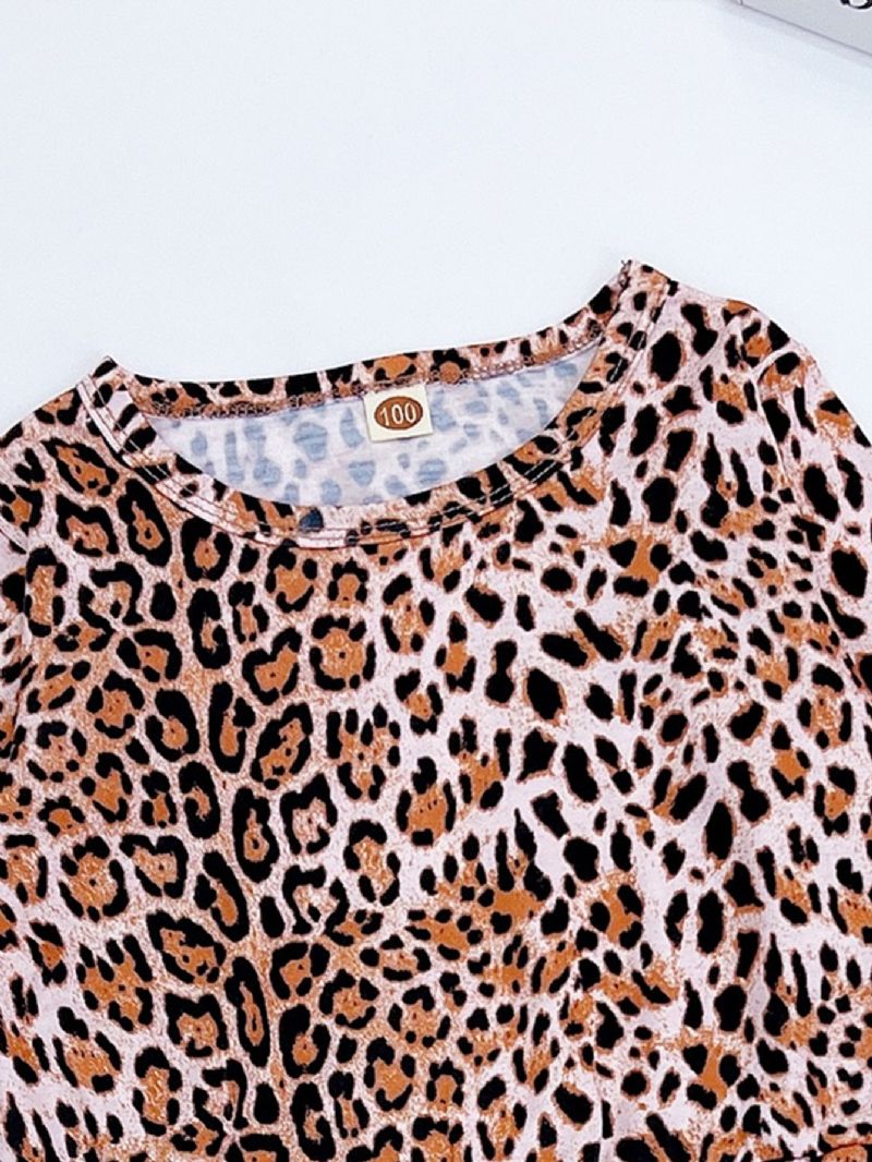 2 Kpl Tyttöjen Leopard Print Hame Pitkähihainen T-paitahamesarja