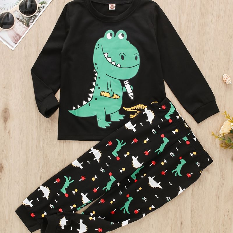 2kpl Vauvan Poikien Dinosaur Print Pyöreäkauluksinen Pitkähihainen T-paita Topit & Housut Lasten Vaatesarja