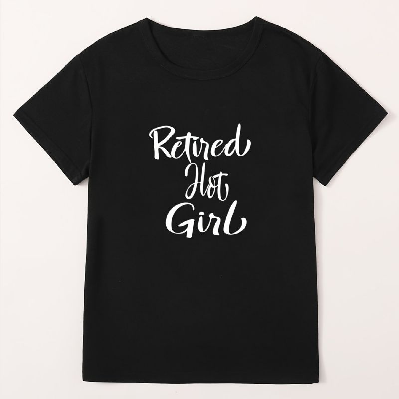 Eläkkeellä Hot Tyttöjen Print Crew Neck T-paita Rento Löysä Lyhythihainen Muoti Kesä T-paidat Topit Naisten Vaatteet