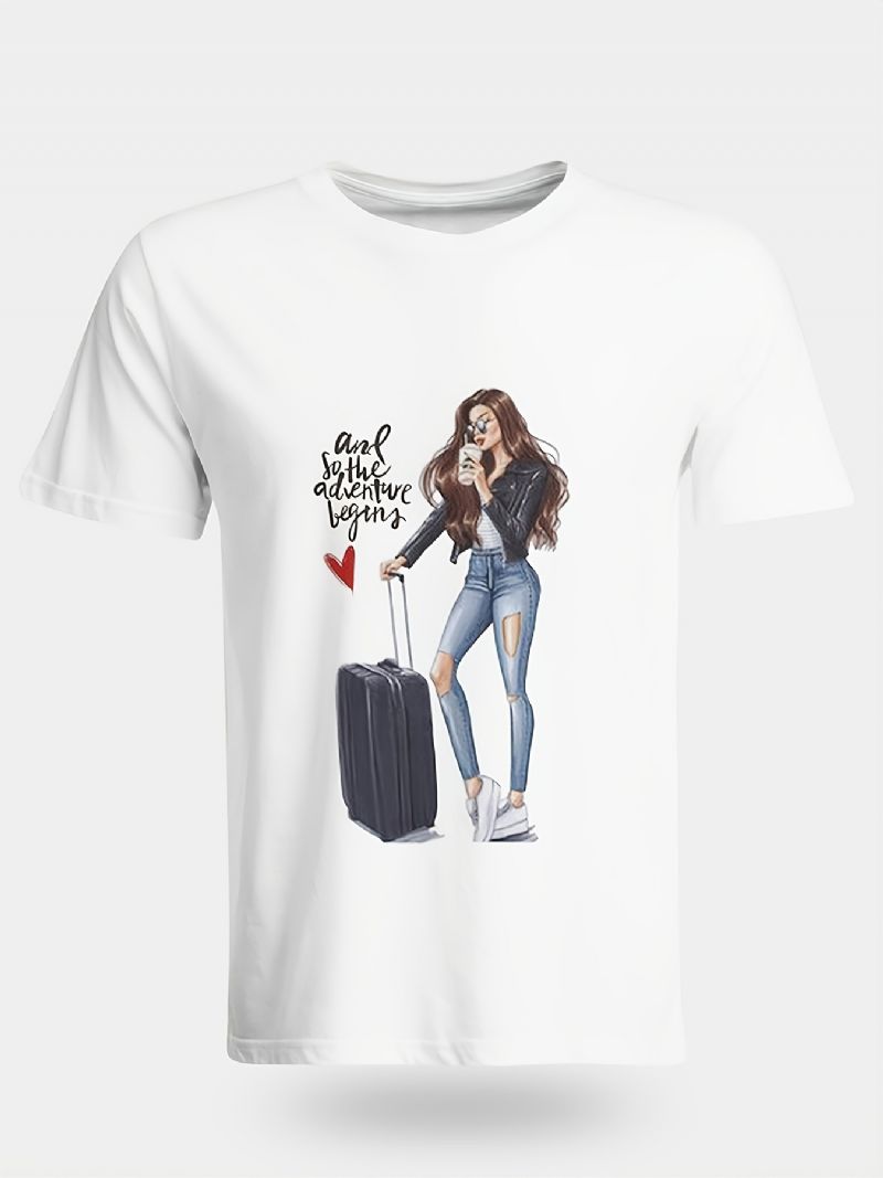 Matkalaukut Tytöt Print Crew Neck T-paita Rento Löysä Lyhythihainen Muoti Kesä T-paidat Topit Naisten Vaatteet