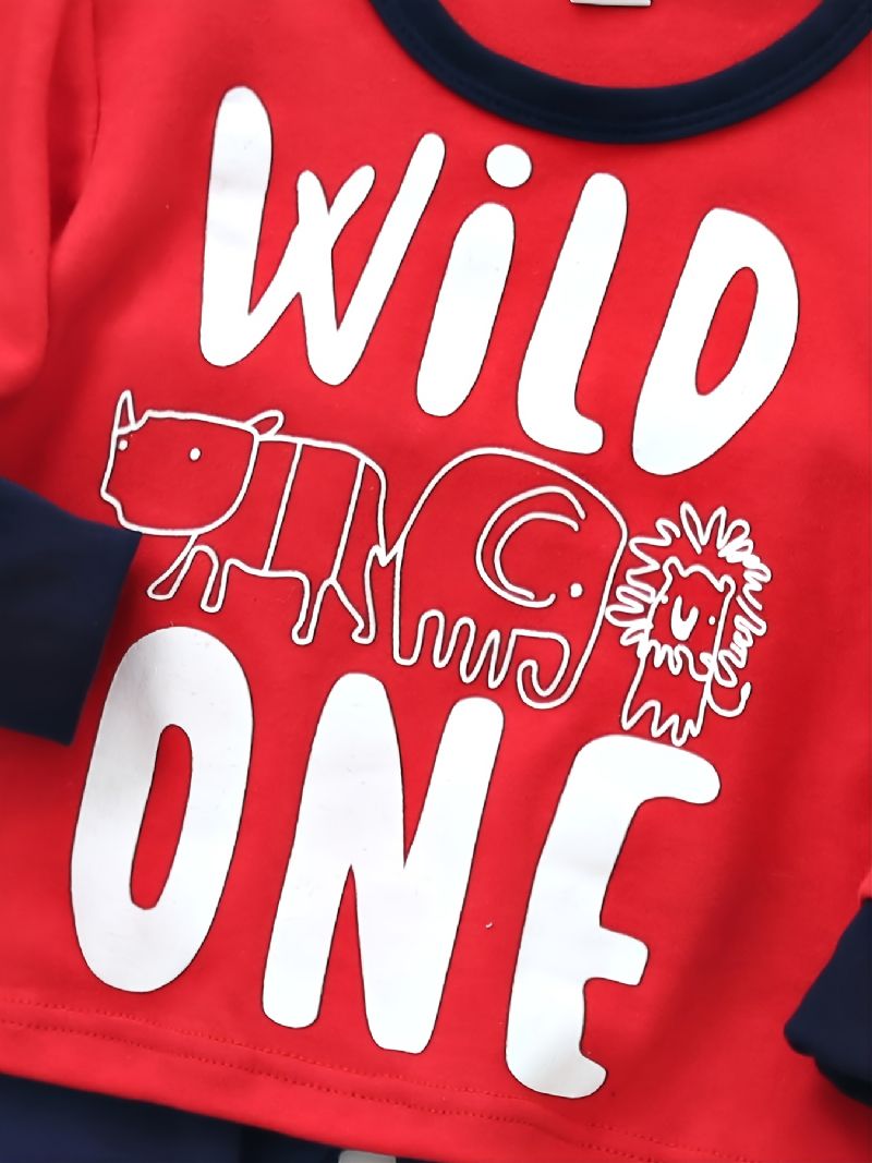 Poikien Letter Wild One Crew Neck Puuvillainen Pitkähihainen T-paita Jogger Collegehousut