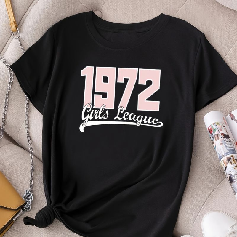 Rento 1972 Tyttöjen League Print Crew Neck T-paita Löysä Lyhythihainen Muoti Kesä T-paidat Topit Naisten Vaatteet