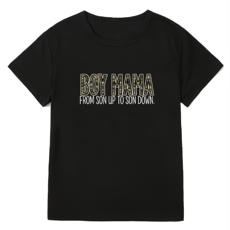 Rento Poikien Mama Print Crew Neck T-paita Löysä Lyhythihainen Muoti Kesä T-paidat Topit Naisten Vaatteet