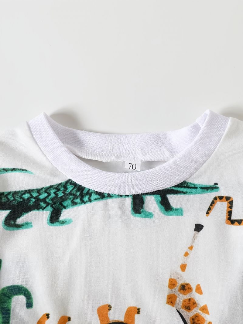 Sarjakuva Animal Print T-paita Ja Yksiväriset Shortsit Vauvoille Taaperoille Vastasyntyneille
