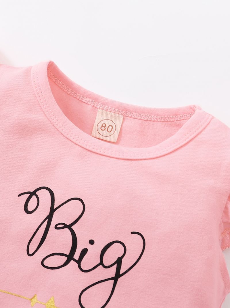 Tytöt Hihaton Big Sisiter Print T-paita + Kukkakuvioiset Housut Lasten Vaatteet